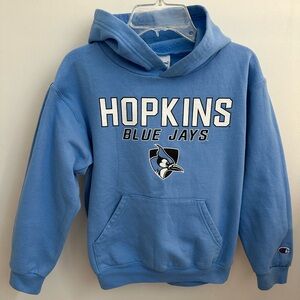 Champion Kids Light Blue Hoodie with Hopkins Blue Jays Logo Youth 7-8